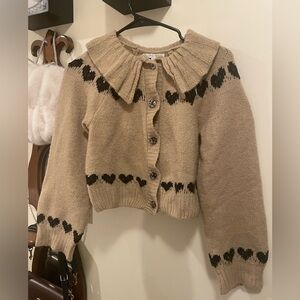 Love Tree Tan Cardigan with Black Heart Accents